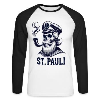 St.Pauli Kiez Hamburg Totenkopf Sankt Pauli - Unisex Long Sleeve Baseball T-Shirt - white/black - Front - Nik (191cm)