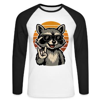 Lustiges Waschbär Rock Retro Musik Motiv - Unisex Baseballshirt langarm - Weiß/Schwarz - Vorne - Nik (191cm)