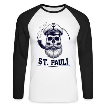 St.Pauli Kiez Hamburg Totenkopf Sankt Pauli - Unisex Long Sleeve Baseball T-Shirt - white/black - Front - Nik (191cm)