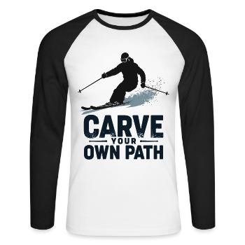 Carve Your Own Path Skifahrer Skifahren - Unisex Baseballshirt langarm - Weiß/Schwarz - Vorne - Nik (191cm)