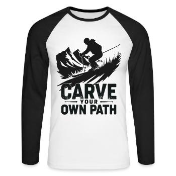 Tracez votre propre chemin Skieurs Ski - T-shirt baseball manches longues Homme - blanc/noir - Devant - Nik (191cm)