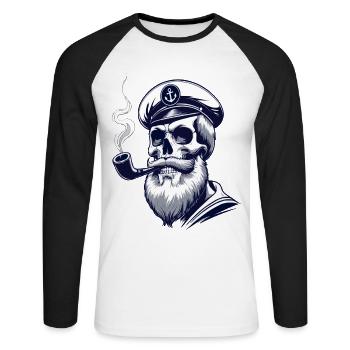 Capitaine Hambourg St Pauli Crâne de la ville hanséatique - T-shirt baseball manches longues Homme - blanc/noir - Devant - Nik (191cm)