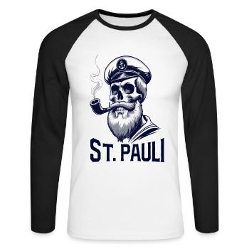 St.Pauli Kiez Hamburg Totenkopf Sankt Pauli - Unisex Long Sleeve Baseball T-Shirt - white/black - Front - Nik (191cm)