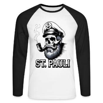 St.Pauli Kiez Hamburg Totenkopf Sankt Pauli - Unisex Long Sleeve Baseball T-Shirt - white/black - Front - Nik (191cm)