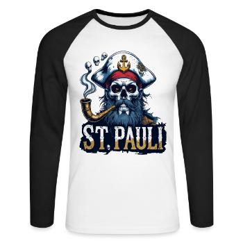 St.Pauli Kiez Hamburg Totenkopf Sankt Pauli - Unisex Long Sleeve Baseball T-Shirt - white/black - Front - Nik (191cm)