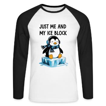Nur ich und mein Eisblock – Chilliger Pinguin - Unisex Baseballshirt langarm - Weiß/Schwarz - Vorne - Nik (191cm)