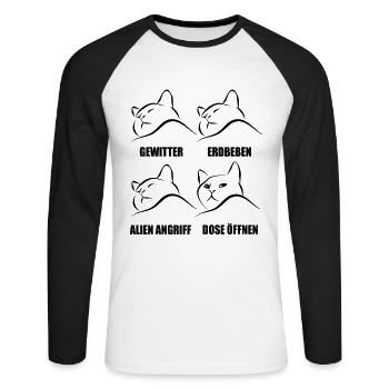 Katze - selektive Wahrnehmung - Spruch - Unisex Baseballshirt langarm - Weiß/Schwarz - Vorne - Nik (191cm)