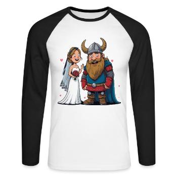 Odin Viking Valhalla Viking Hammer Thor Odin - Unisex Long Sleeve Baseball T-Shirt - white/black - Front - Nik (191cm)