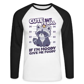 Cute but Feral - Cute Raccoon Saying for Kids - Unisex Long Sleeve Baseball T-Shirt - white/black - Front - Nik (191cm)