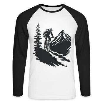 Aventure en VTT dans la nature - T-shirt baseball manches longues Homme - blanc/noir - Devant - Nik (191cm)
