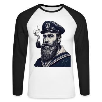 Capitaine Hambourg St Pauli Crâne de la ville hanséatique - T-shirt baseball manches longues Homme - blanc/noir - Devant - Nik (191cm)