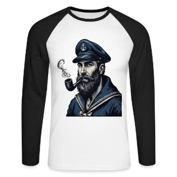Capitaine Hambourg St Pauli Crâne de la ville hanséatique - T-shirt baseball manches longues Homme - blanc/noir - Devant - Nik (191cm)