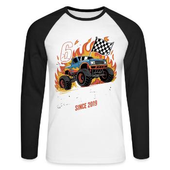 6. Geburtstag Monstertruck – Crushing It 2019 - Unisex Baseballshirt langarm - Weiß/Schwarz - Vorne - Nik (191cm)