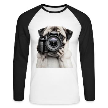 Mops - Unisex Baseballshirt langarm - Weiß/Schwarz - Vorne - Nik (191cm)