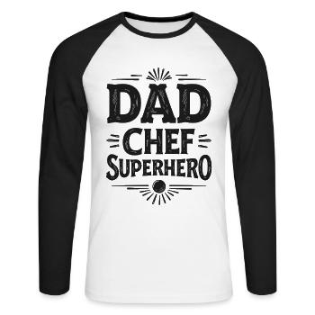 Papa chef super-héros – Papa Koch Superheld - T-shirt baseball manches longues Homme - blanc/noir - Devant - Nik (191cm)