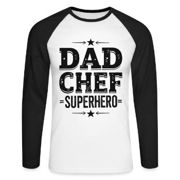 Papa chef super-héros – Papa Koch Superheld - T-shirt baseball manches longues Homme - blanc/noir - Devant - Nik (191cm)