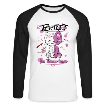 Chat, Parfait Et Fou, Graffiti - T-shirt baseball manches longues Homme - blanc/noir - Devant - Nik (191cm)