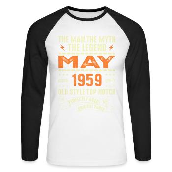 Anniversaire Mai 1959 - Mai 1959 - T-shirt baseball manches longues Homme - blanc/noir - Devant - Nik (191cm)