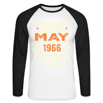 Anniversaire Mai 1966 - Mai 1966 - T-shirt baseball manches longues Homme - blanc/noir - Devant - Nik (191cm)