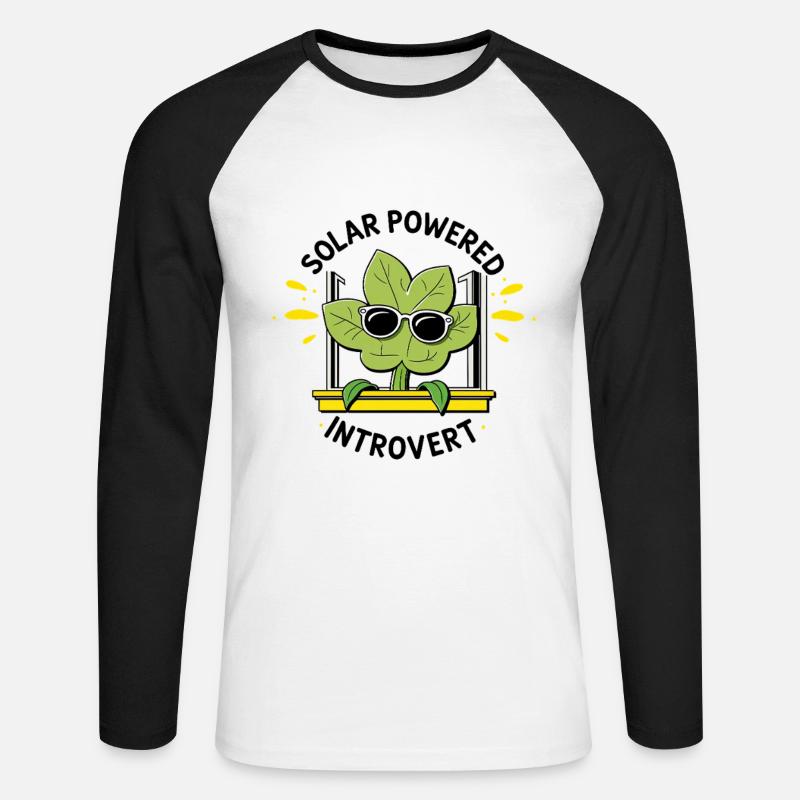 Solar Powered Introvert – Plant Joke - Unisex Long Sleeve Baseball T-Shirt - white/black