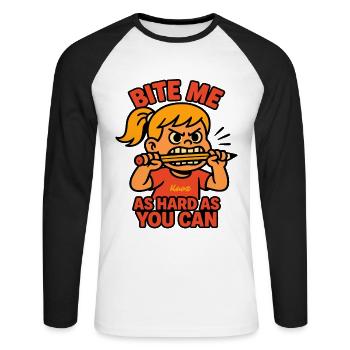 Beiß mich! Comic-Mädchen mit Wutanfall - Unisex Baseballshirt langarm - Weiß/Schwarz - Vorne - Nik (191cm)