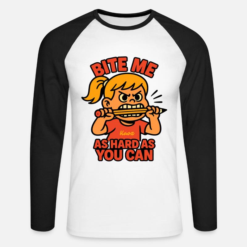 Beiß mich! Comic-Mädchen mit Wutanfall - Unisex Baseballshirt langarm - Weiß/Schwarz