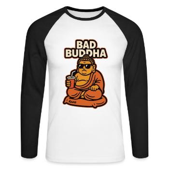 Bath Buddha with sunglasses and mug - Unisex Long Sleeve Baseball T-Shirt - white/black - Front - Nik (191cm)