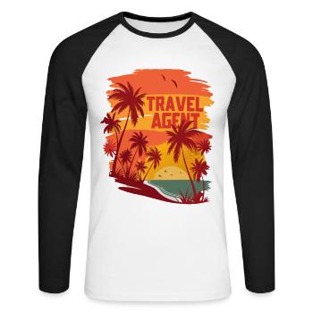 Agent de voyage Plage de mer d’été avec palmiers - T-shirt baseball manches longues Homme - blanc/noir - Devant - Nik (191cm)