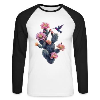 Kaktus - Unisex Baseballshirt langarm - Weiß/Schwarz - Vorne - Nik (191cm)