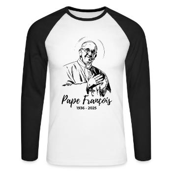 Le pape François donne sa bénédiction - T-shirt baseball manches longues Homme - blanc/noir - Devant - Nik (191cm)