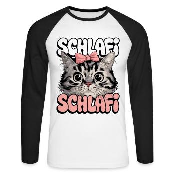 Chemise de nuit pour chat Cadeau mignon Chat - T-shirt baseball manches longues Homme - blanc/noir - Devant - Nik (191cm)