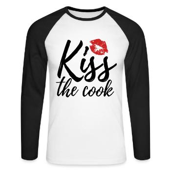 Embrasser le cuisinier - kochen - Spruch - T-shirt baseball manches longues Homme - blanc/noir - Devant - Nik (191cm)