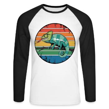 Retro Chameleon Owner Sunset for Reptile Lovers - Unisex Long Sleeve Baseball T-Shirt - white/black - Front - Nik (191cm)