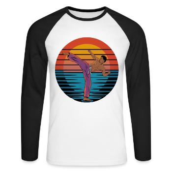 Rétro Capoeira Vintage Arts Martiaux Mixtes Coucher de soleil - T-shirt baseball manches longues Homme - blanc/noir - Devant - Nik (191cm)