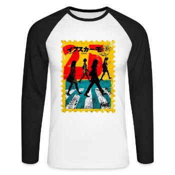 Passage piéton de Tokyo – Timbre-poste rétro - T-shirt baseball manches longues Homme - blanc/noir - Devant - Nik (191cm)