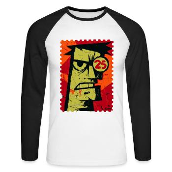 Angry guy with monocle as a stamp - Unisex Long Sleeve Baseball T-Shirt - white/black - Front - Nik (191cm)