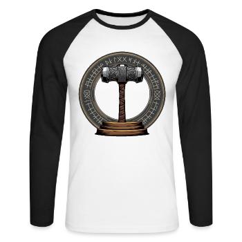 Viking Hammer Warrior Valhalla Runic Circle Thor - Unisex Long Sleeve Baseball T-Shirt - white/black - Front - Nik (191cm)