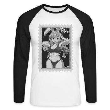 Funny Muscle Bunny as Postage Stamp - Unisex Long Sleeve Baseball T-Shirt - white/black - Front - Nik (191cm)