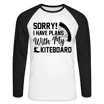 Watersports Kiteboarding - I have plans with my - Unisex Baseballshirt langarm - Weiß/Schwarz - Vorne - Nik (191cm)