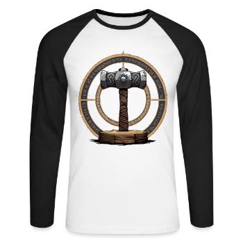 Viking Hammer Warrior Valhalla Runic Circle Thor - Unisex Long Sleeve Baseball T-Shirt - white/black - Front - Nik (191cm)