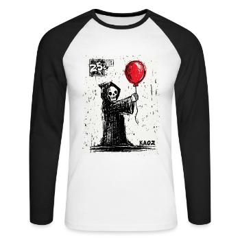 Postage stamp design Grim Reaper with red balloon - Unisex Long Sleeve Baseball T-Shirt - white/black - Front - Nik (191cm)