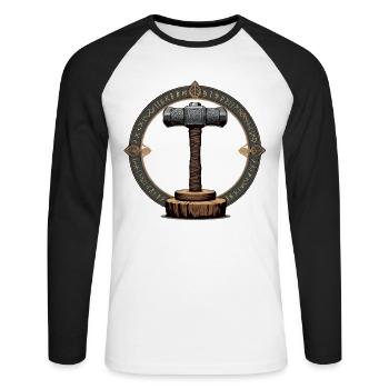 Viking Hammer Warrior Valhalla Runic Circle Thor - Unisex Long Sleeve Baseball T-Shirt - white/black - Front - Nik (191cm)