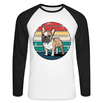Retro French Bulldog Vintage Dog Lover Gifts - Unisex Long Sleeve Baseball T-Shirt - white/black - Front - Nik (191cm)