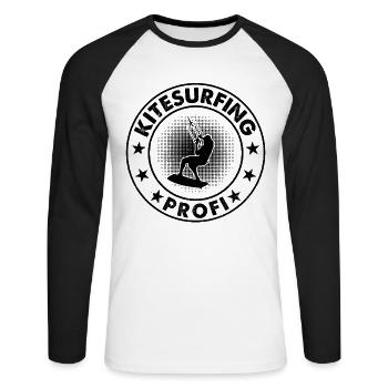 Kitesurf Professionnel - Kiteboarding Kitesurfeur - T-shirt baseball manches longues Homme - blanc/noir - Devant - Nik (191cm)