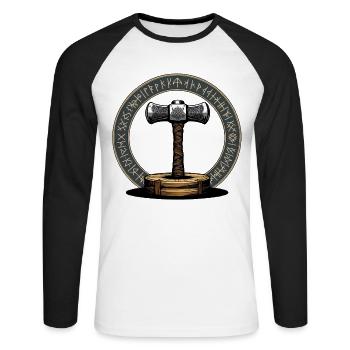 Viking Marteau Guerrier Valhalla Cercle Runique Thor - T-shirt baseball manches longues Homme - blanc/noir - Devant - Nik (191cm)