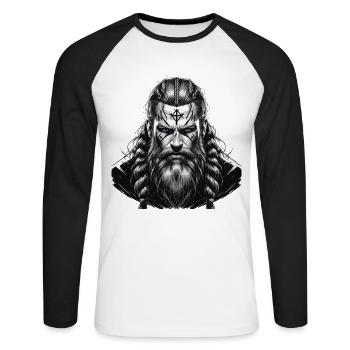 Norse Mythology Viking Warrior Valhalla - Unisex Long Sleeve Baseball T-Shirt - white/black - Front - Nik (191cm)