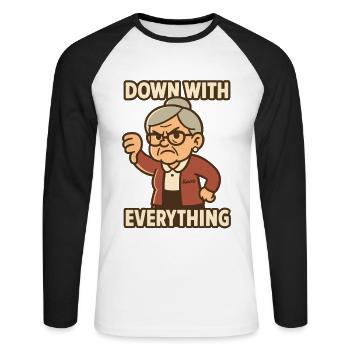 Mamie avec les pouces vers le bas, vers le bas avec tout - T-shirt baseball manches longues Homme - blanc/noir - Devant - Nik (191cm)