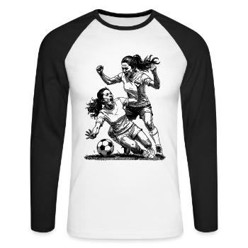 Duel! Maillot de foot femme pour les vainqueurs ! - T-shirt baseball manches longues Homme - blanc/noir - Devant - Nik (191cm)