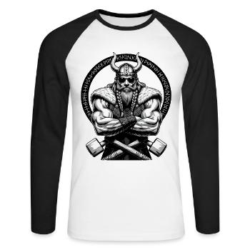 Norse Mythology Viking Warrior Valhalla - Unisex Long Sleeve Baseball T-Shirt - white/black - Front - Nik (191cm)
