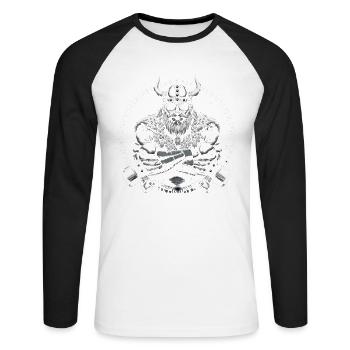 Norse Mythology Viking Warrior Valhalla - Unisex Long Sleeve Baseball T-Shirt - white/black - Front - Nik (191cm)